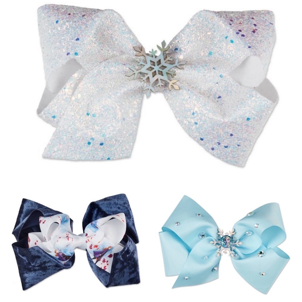 3 NWT disneys frozen 2 large hair bows embellished sparkly salon clip
